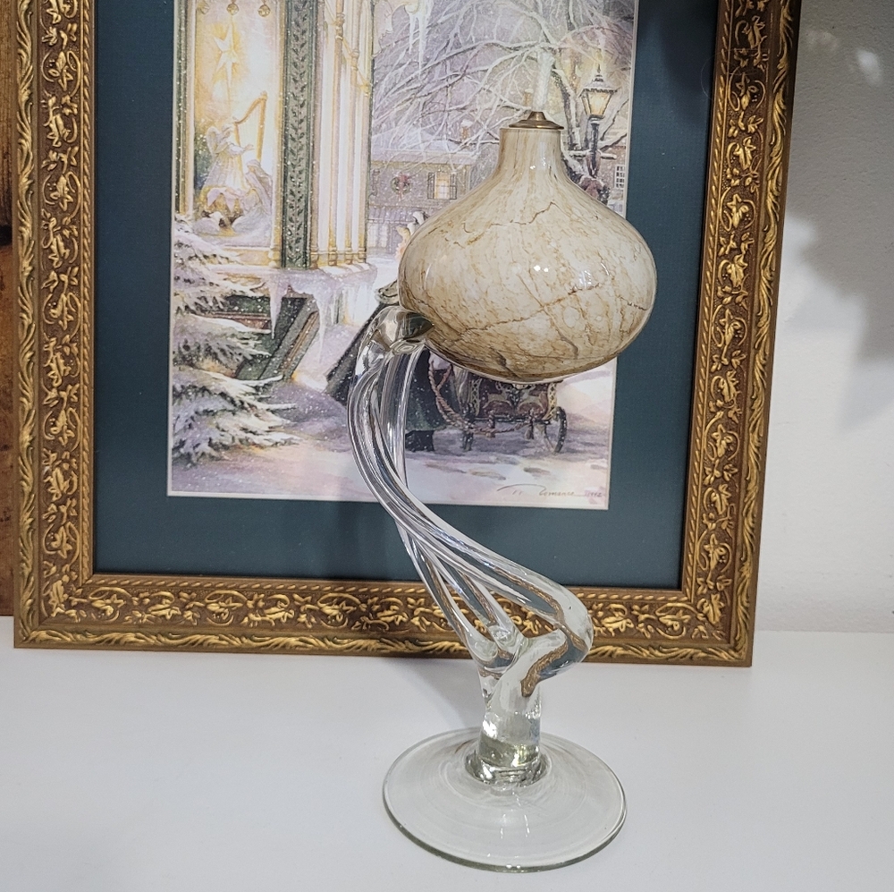 Vintage Jozefina Makora Krosno Art Glass Oil Lamp